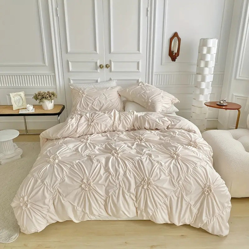 Decoratieve dekbedovertrekset met elegante ruches en plooien