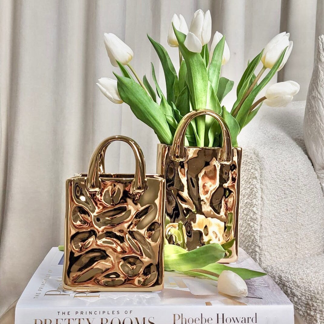 GoldLuxe - Gouden Handtas Vaas Voor Stijlvolle Home Decor