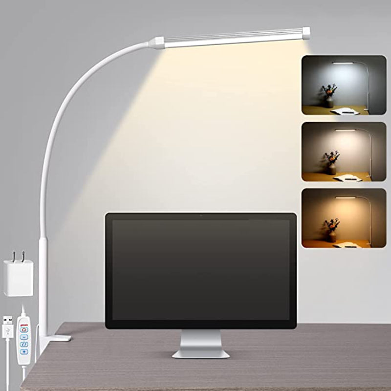 GlowLite - LED Bureaulamp met Klem, Flexibele Arm, Oogvriendelijk Licht, 3 Modi, USB-Aansluiting