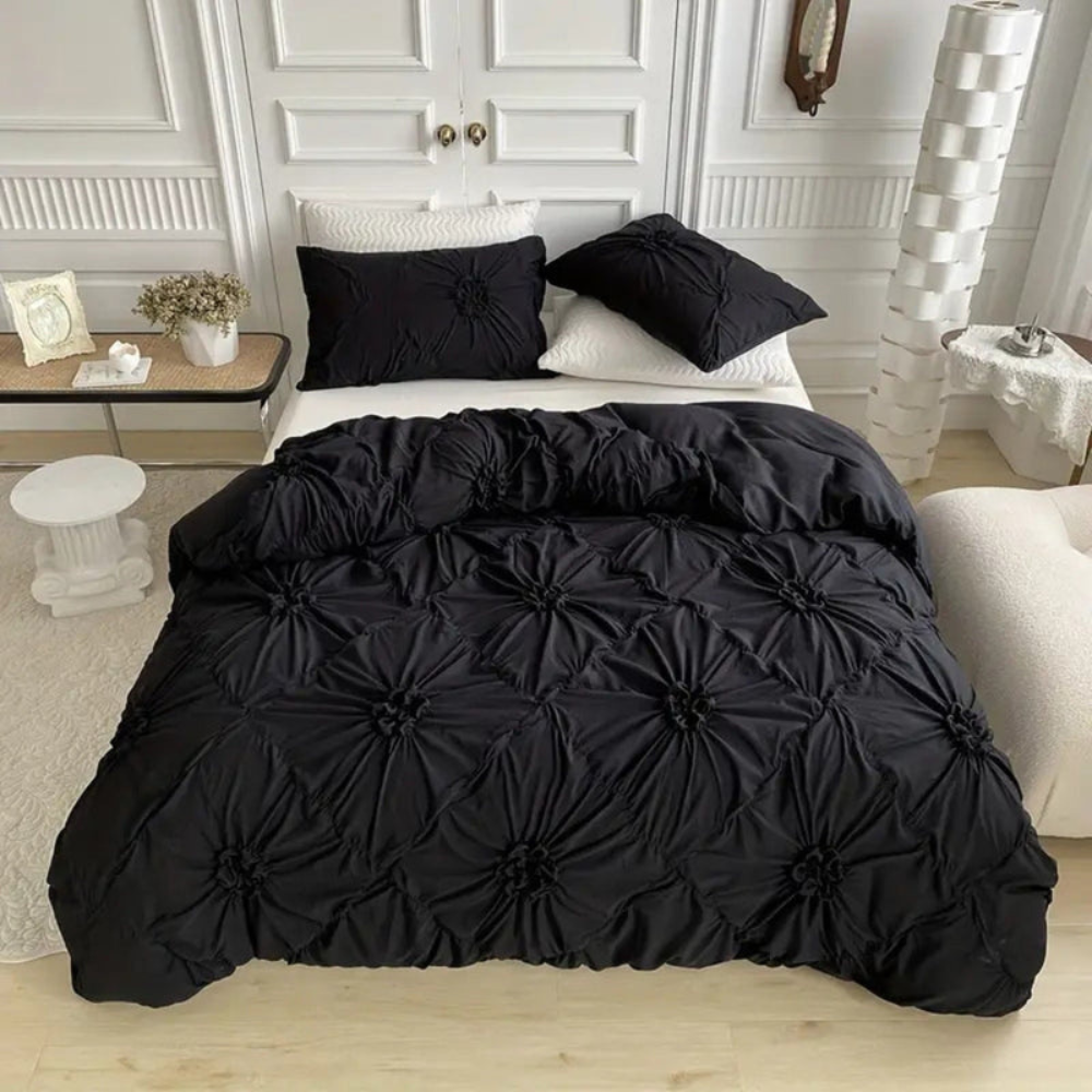 Decoratieve dekbedovertrekset met elegante ruches en plooien