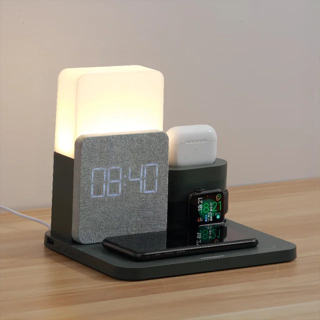 Multifunctioneel Draadloos Oplaadstation – Inclusief Lamp en Wekker