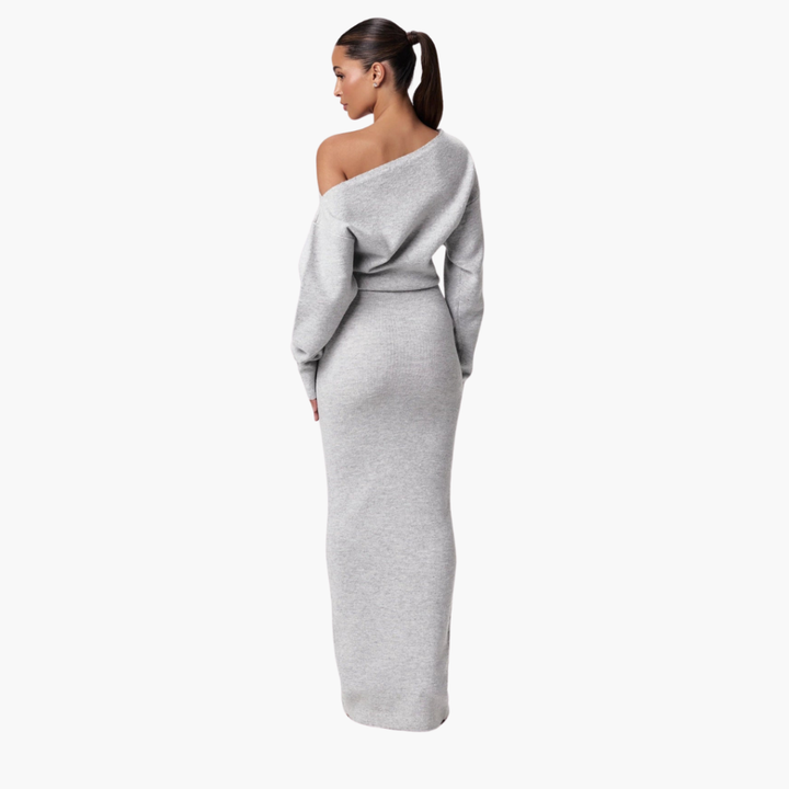 Off-Shoulder Gebreide Jurk voor Dames – Elegante Avondjurk