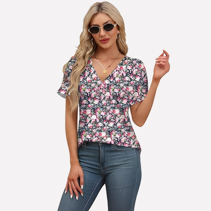 Vrouwen V‑Hals Korte Mouwen T-shirt