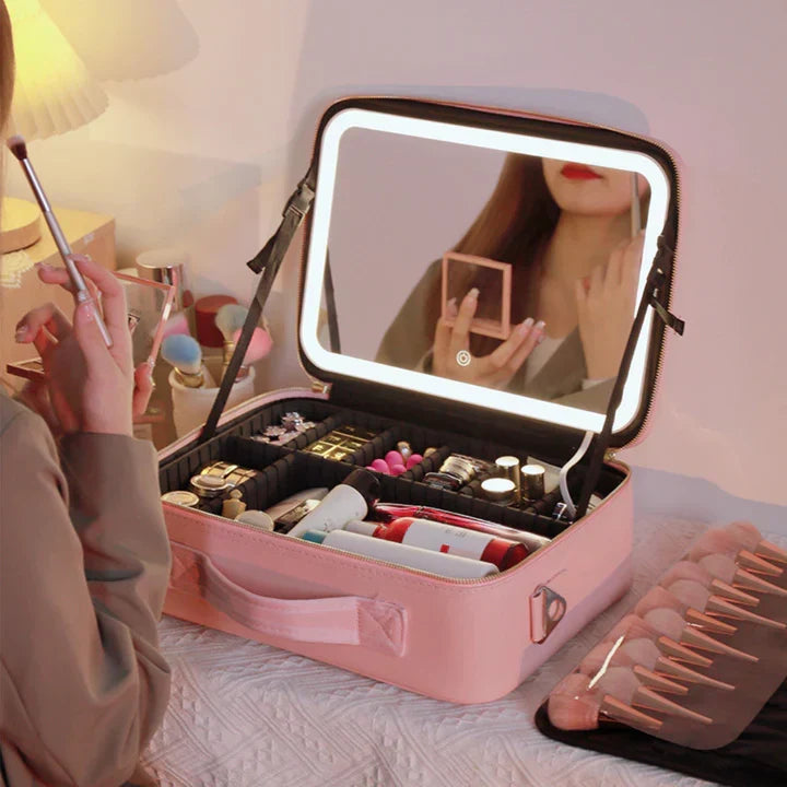 GlowLuxe LED Vanity Case | Draagbare Beauty-Organizer met Verstelbare LED-Spiegel voor een Onberispelijke Make-up