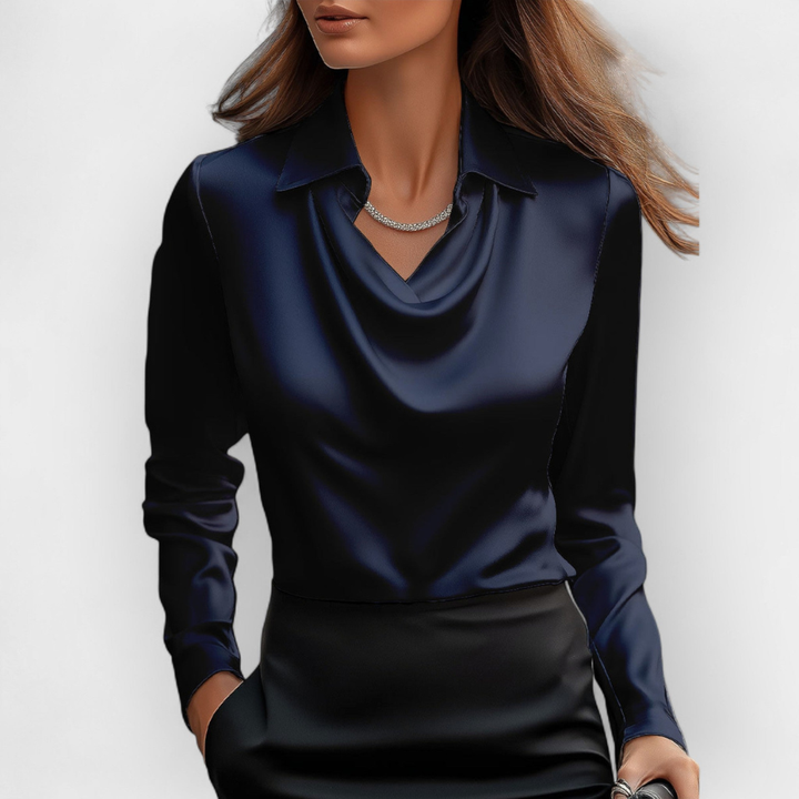 Elegante satijnen blouse met watervalkraag