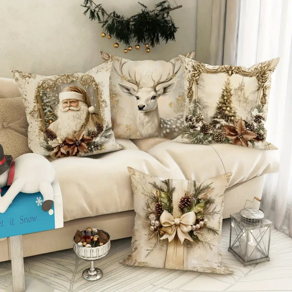 Vintage kerstkussenhoes met elegant patroon van boom en strik