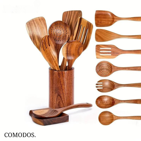Naturéa Wood™ Utensil Set | Hittebestendig Keukengerei Vrij Van Chemicaliën
