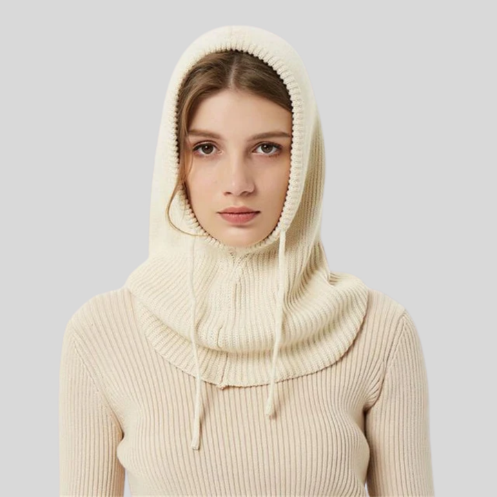 Gebreide winterse nekwarmer met capuchon