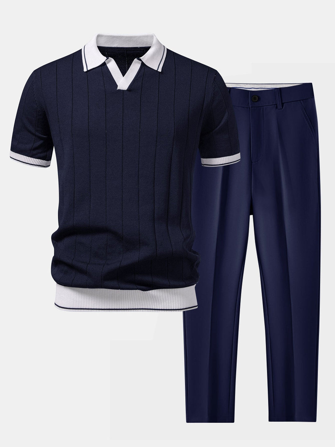 Heren-ribpolo & taps toelopende broek – smart-casual set