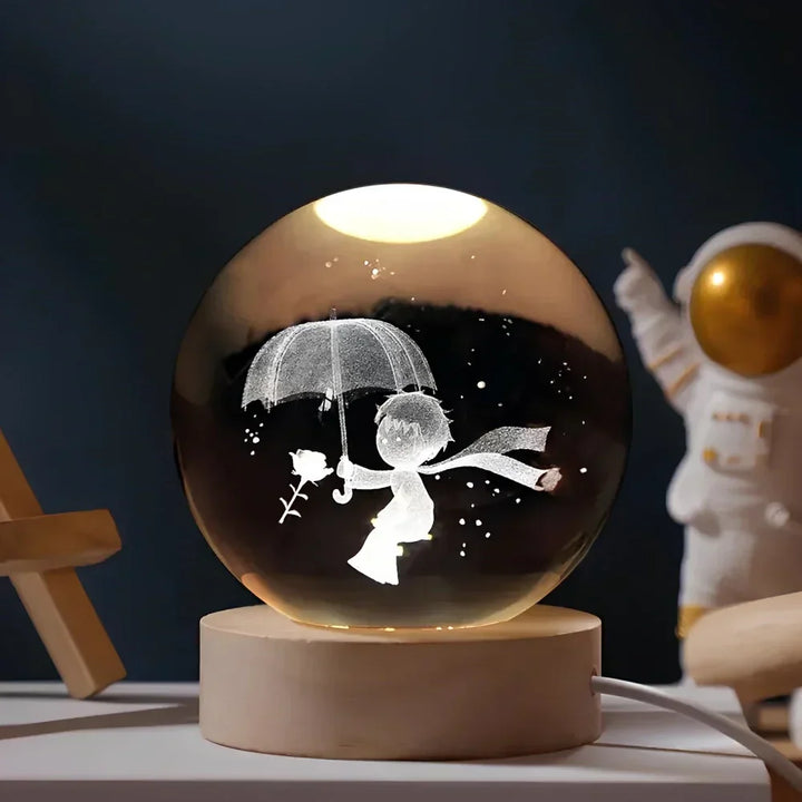 LED-kristallen bol nachtlampje, kosmisch 3D-planetendisplay