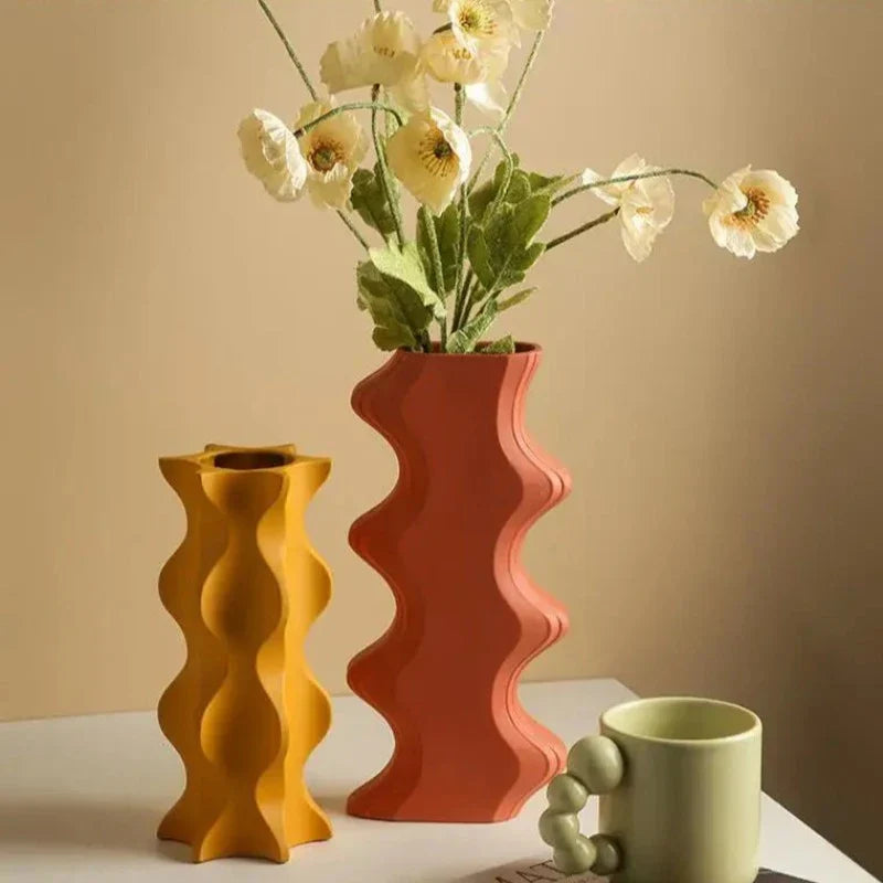 ModernVibe - Geometrische Keramische Bloemenvaas Voor Stijlvolle Woondecoratie