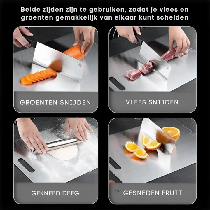 PureSteel - Antibacteriële RVS Snijplank met Handvat voor Hygiënisch Gebruik