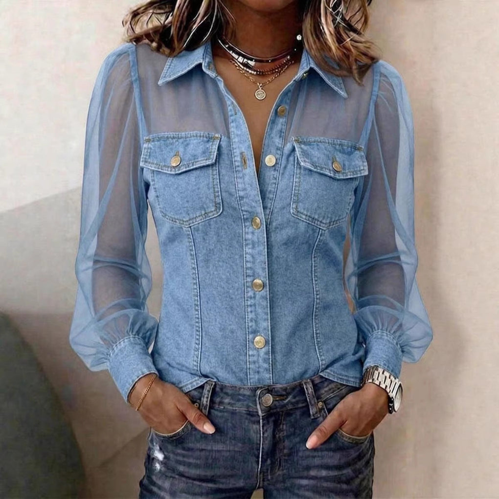 Womens V-neck Lace Long-sleeve Top