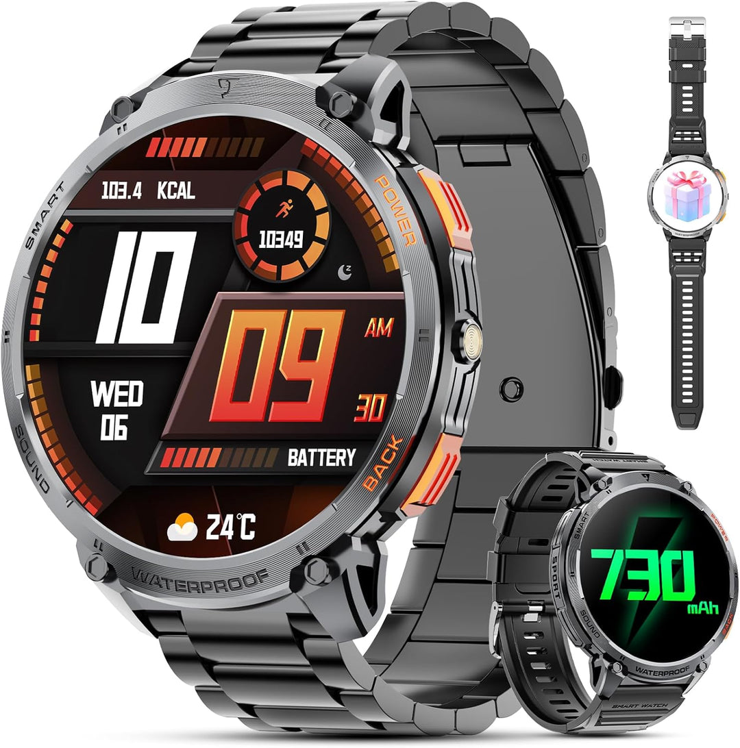 Militaire Smartwatch voor Mannen met 1,85" HD Scherm en Fakkel
