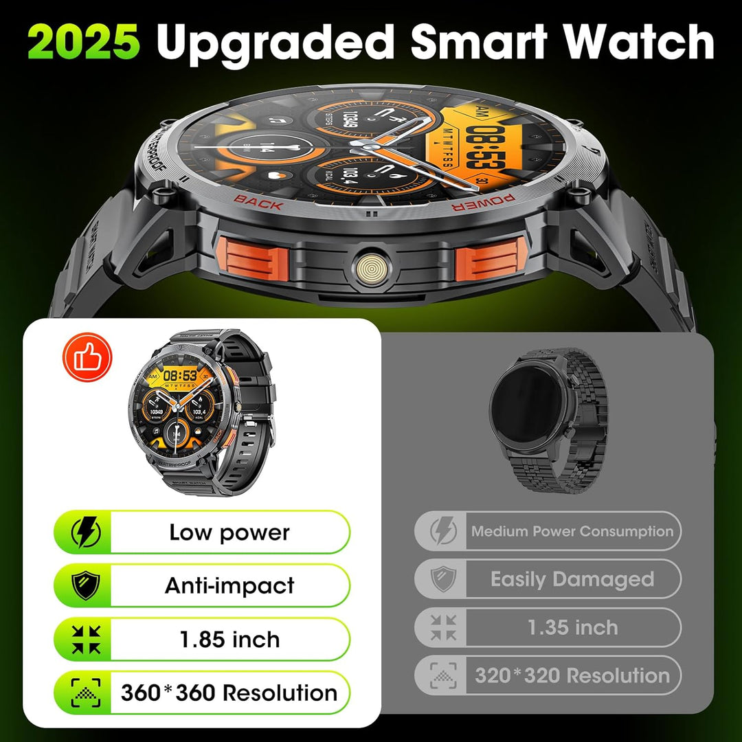 Militaire Smartwatch voor Mannen met 1,85" HD Scherm en Fakkel