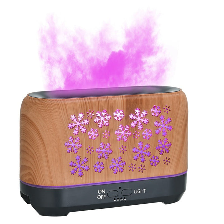 Aroma diffuser met vlameffect in 7 kleuren en sneeuwvlokprint