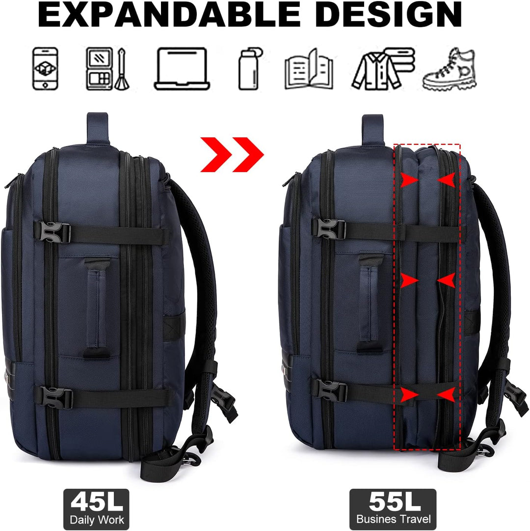 Uitbreidbare waterdichte reisrugzak van 45–55L met laptopvak van 46,5 cm