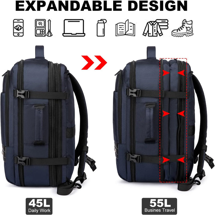 Uitbreidbare waterdichte reisrugzak van 45–55L met laptopvak van 46,5 cm