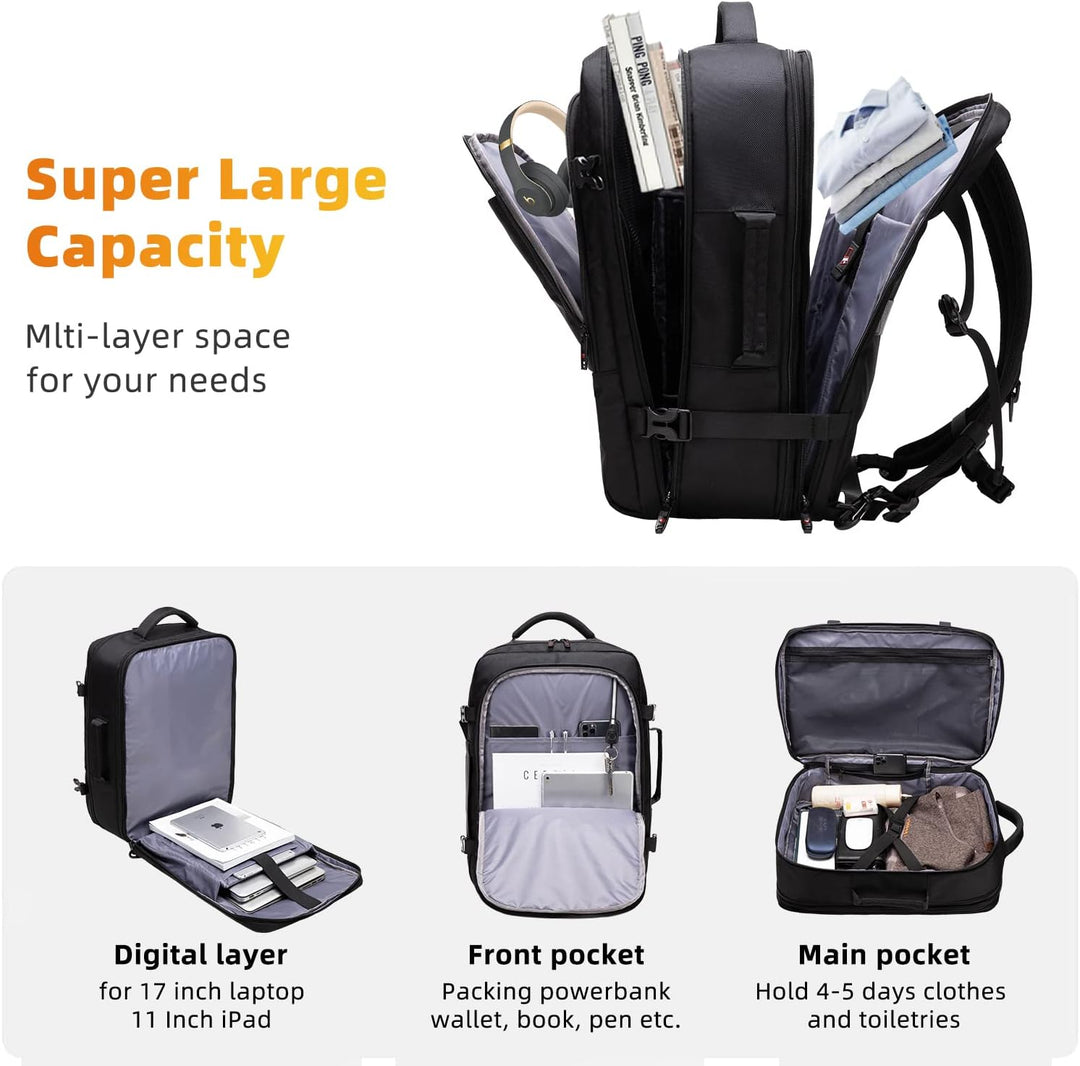 Uitbreidbare waterdichte reisrugzak van 45–55L met laptopvak van 46,5 cm