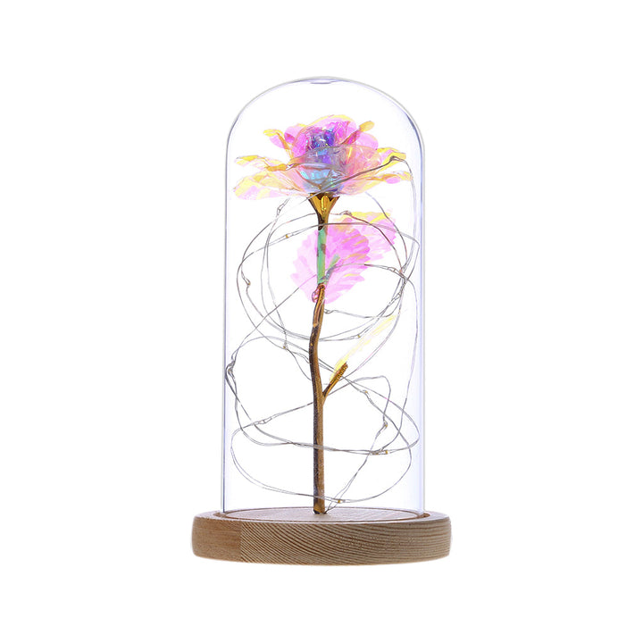 Roos onder glazen stolp met ledlicht, romantisch cadeau