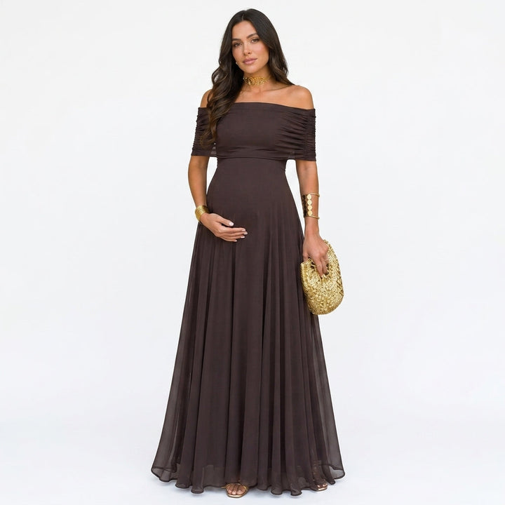 Schouderloze maxi-jurk met bloemenprint voor tijdens de zwangerschap, voor babyshowers en fotoshoots