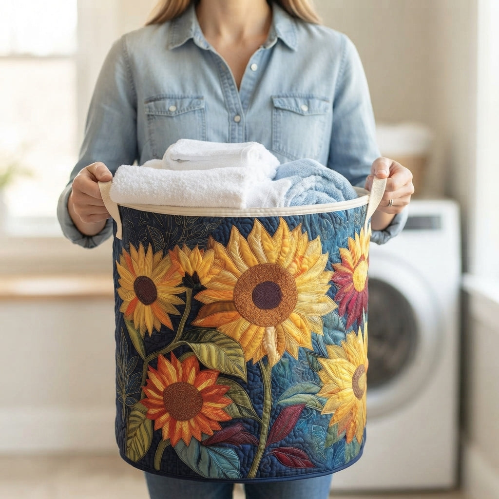 Gevoerde wasmand met bloemenmotief en stevige hengsels, zelfstaande stoffen wasmand