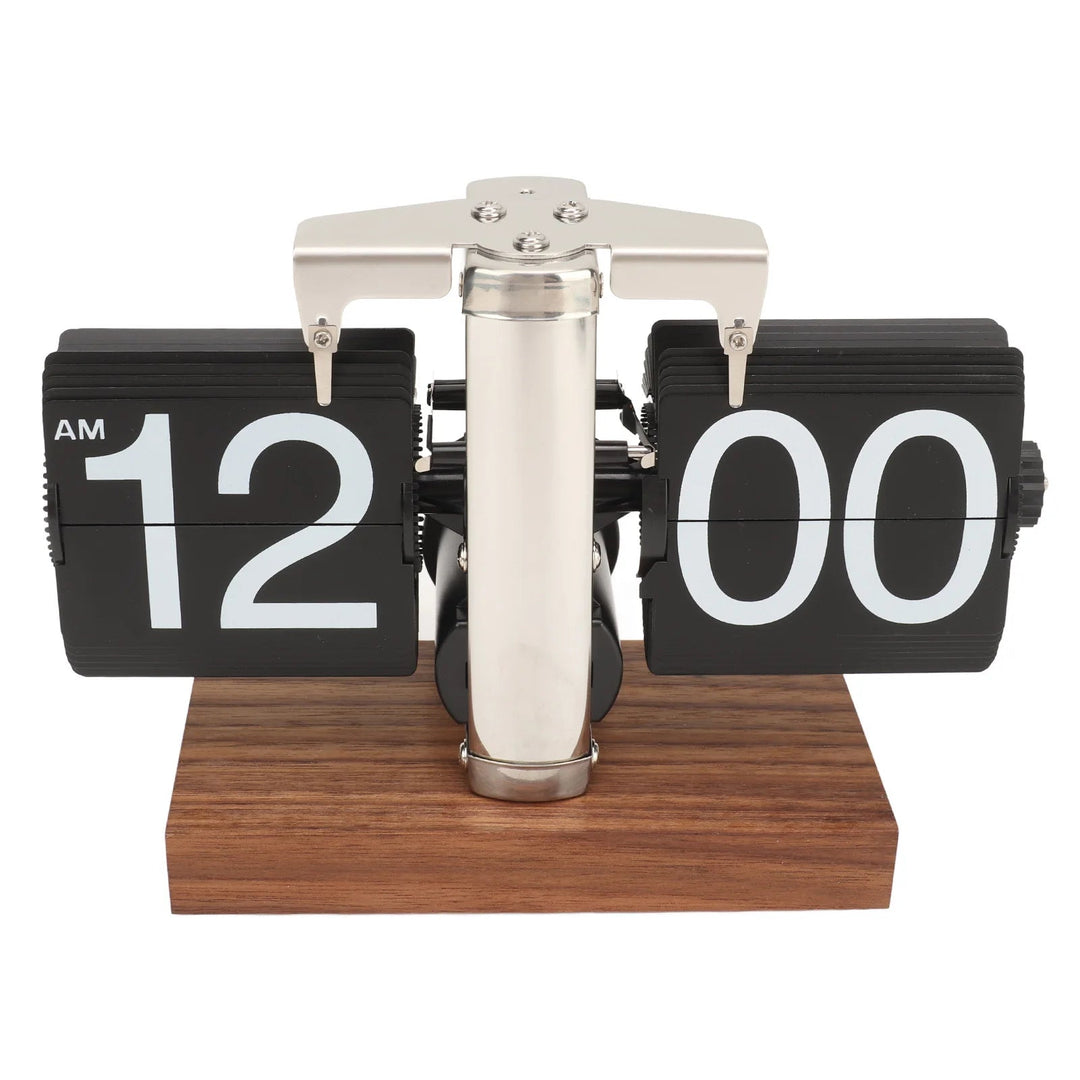 TimeCharm - Retro Flip Down Klok van Walnoot Hout | Vintage Mechanische Tafelklok