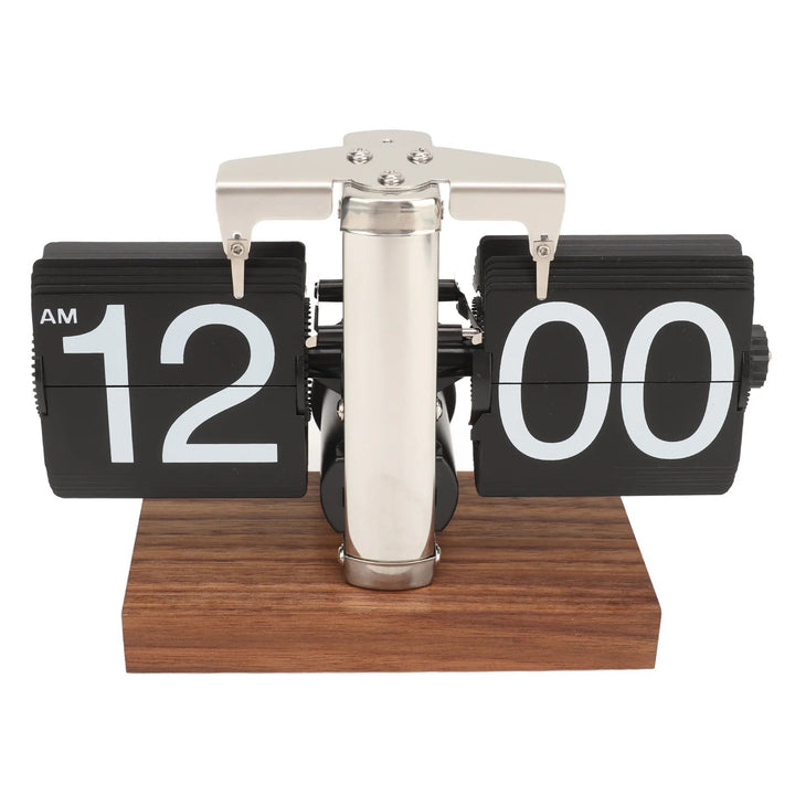 TimeCharm - Retro Flip Down Klok van Walnoot Hout | Vintage Mechanische Tafelklok