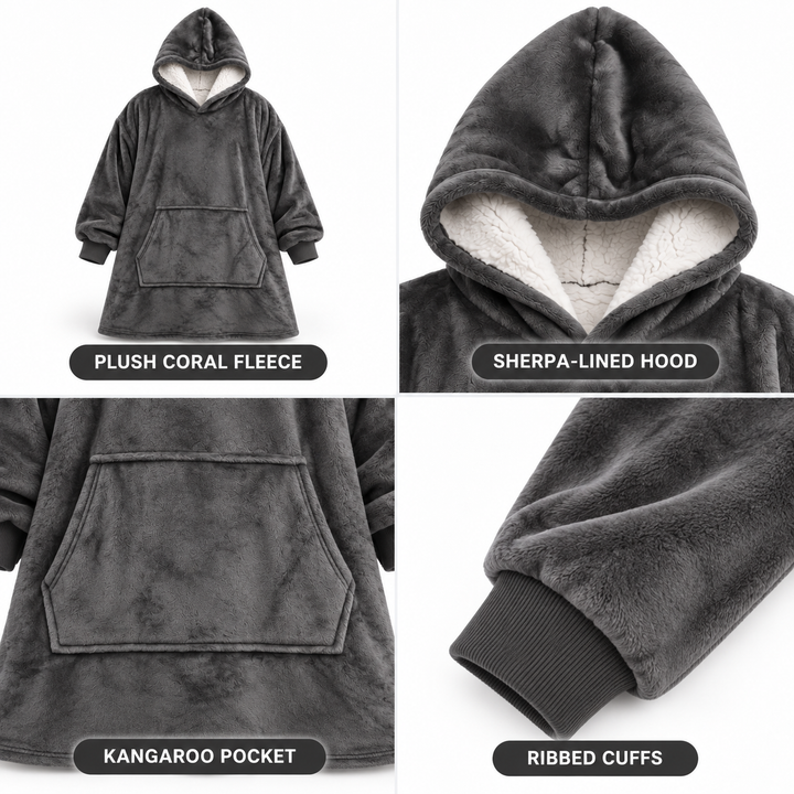 Ultrazachte oversized sherpa-hoodiedeken (met zak)