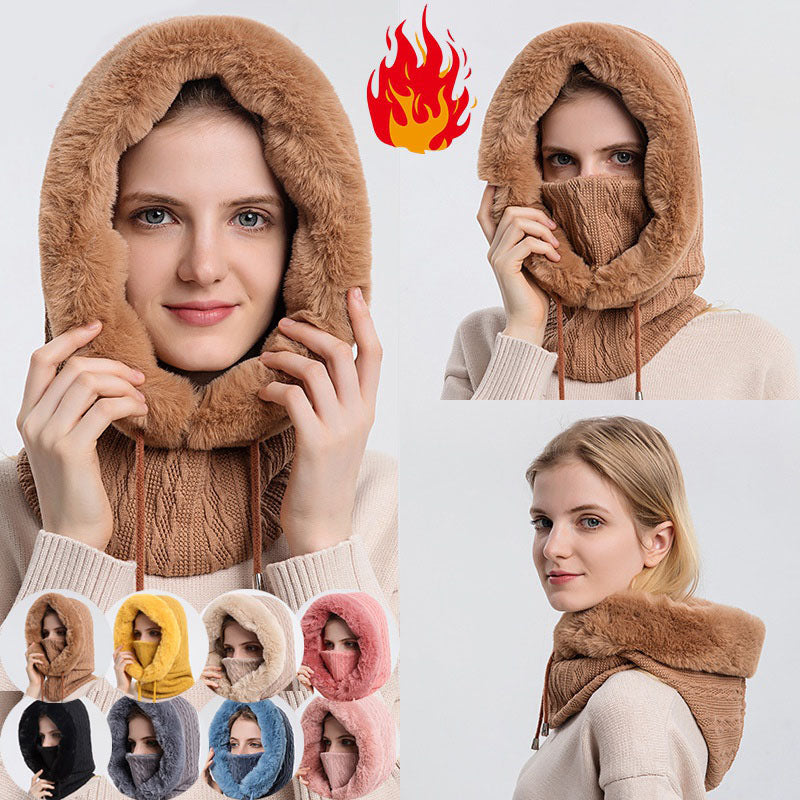 Pluche capuchonmuts met sjaal voor dames – warm en winddicht