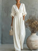 Elegante damesjumpsuit met V-hals en wijd uitlopende pijpen met hoge taille