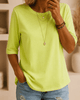 Essentieel T‑shirt met halve mouwen en ronde hals in neongroen – losse pasvorm