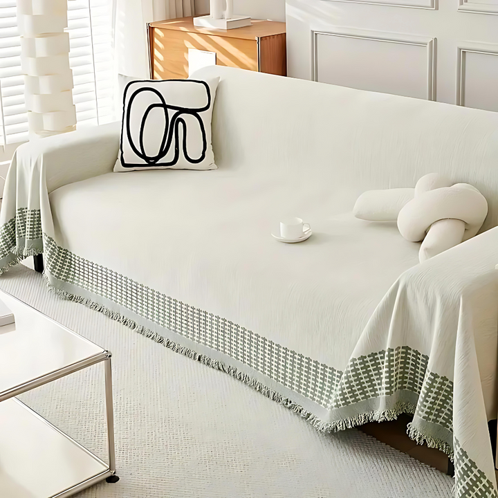 Serene Oasis bankbeschermer, rustieke bankhoes met kwastjes