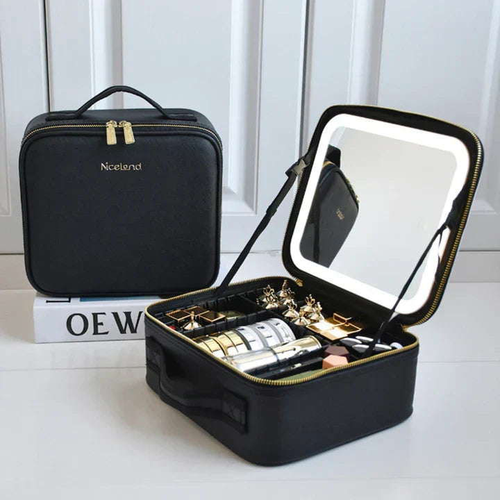 GlowLuxe LED Vanity Case | Draagbare Beauty-Organizer met Verstelbare LED-Spiegel voor een Onberispelijke Make-up