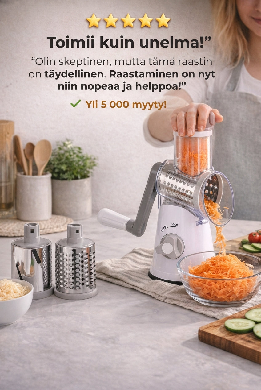 3-in-1 roterende groentesnijder met zuignap en verwisselbare trommels