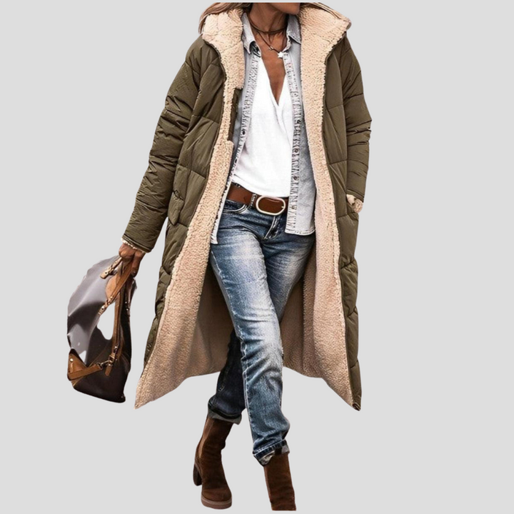 Lange omkeerbare winterjas voor dames