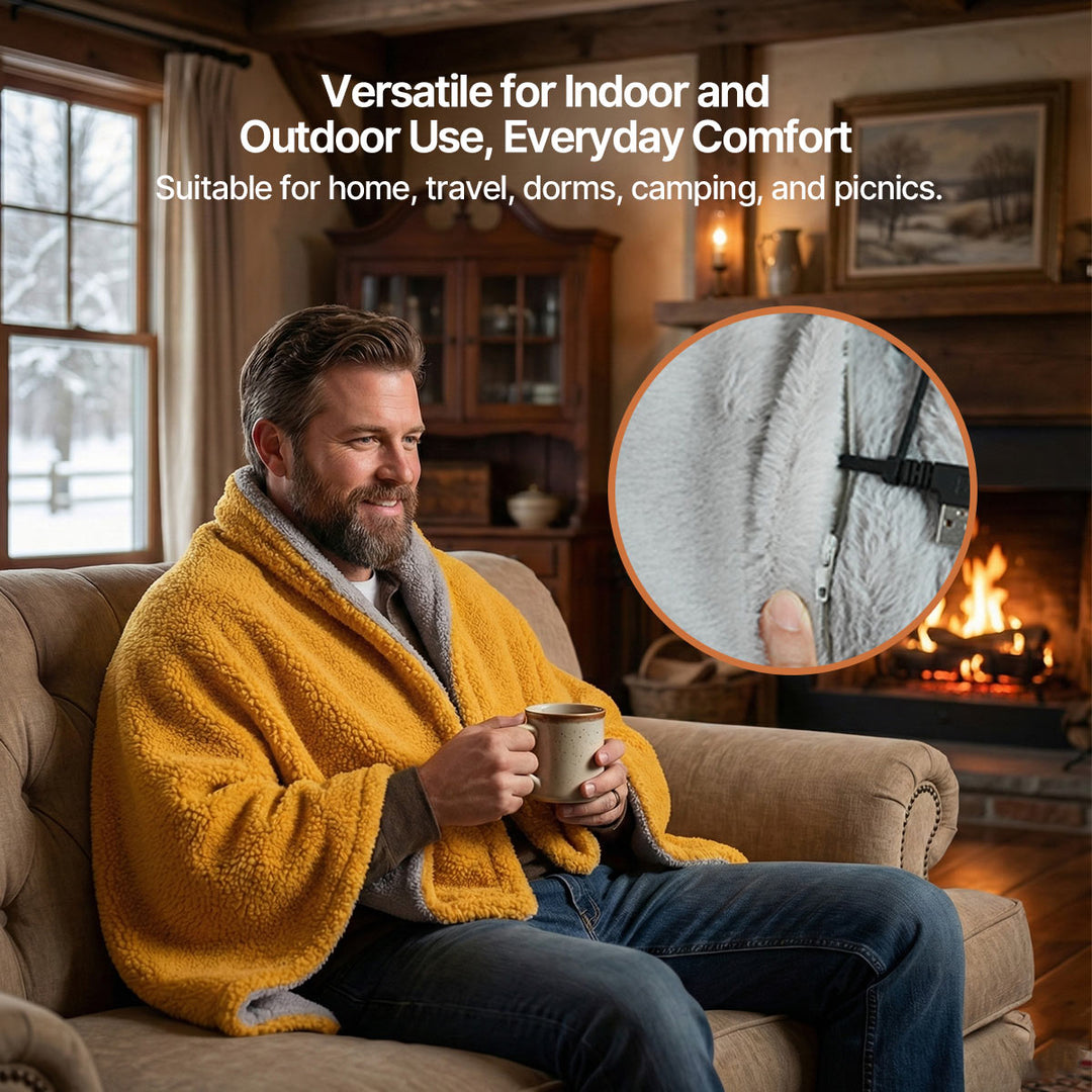 USB-verwarmde sherpa plaid met drie standen en rits
