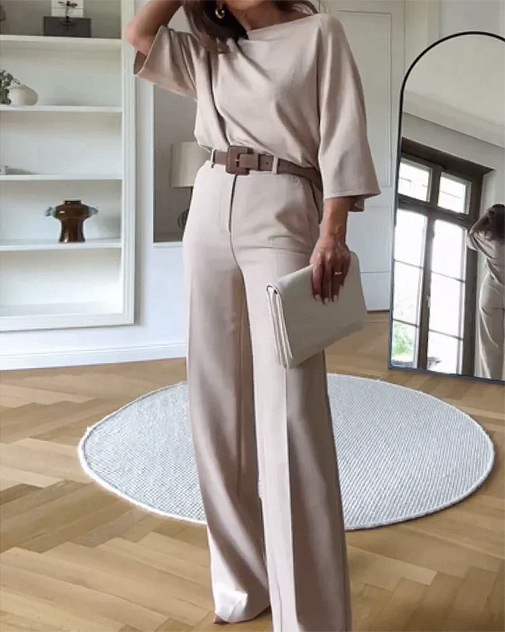 Casual Tweedelige Set met Riem en Elegante Pasvorm
