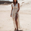 Boho maxi-jurk met V-hals en zonder mouwen van kant