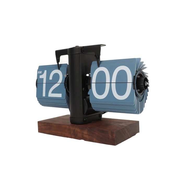TimeCharm - Retro Flip Down Klok van Walnoot Hout | Vintage Mechanische Tafelklok