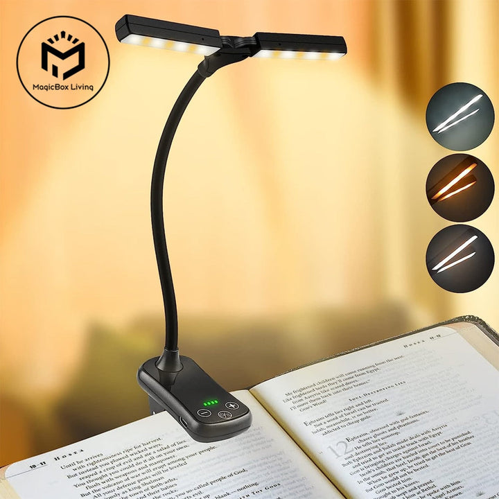 BrightLite - USB Oplaadbaar Clip-on Boeklampje met 3 Kleuren & 8 Helderheidsniveaus
