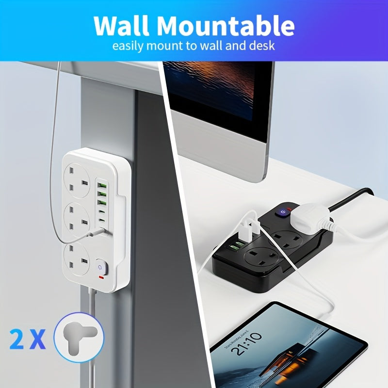 Stekkerdoos met 3 stopcontacten, 6 USB-poorten en 2 m verlengsnoer – 13A (UK)