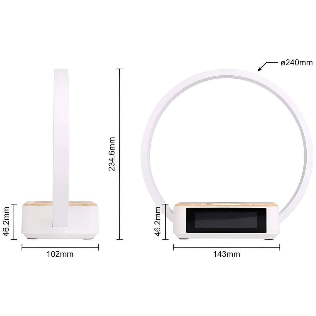 BrightGlow - 3-in-1 Tafellamp Met Draadloos Opladen, Wekker & Aanraakbediening