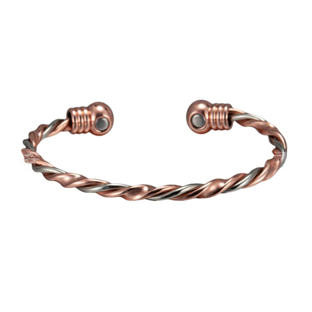 Magnetic Therapy Bracelet With A Red Copper-colored Twisted Rope Design