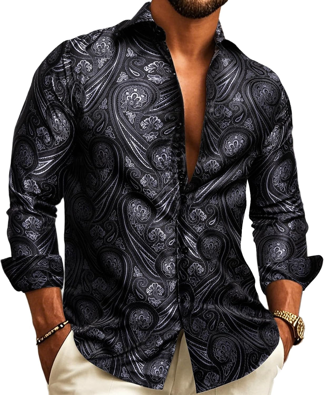 Herenoverhemd met paisley-jacquard – model met lange mouwen voor bruiloften en avondkleding