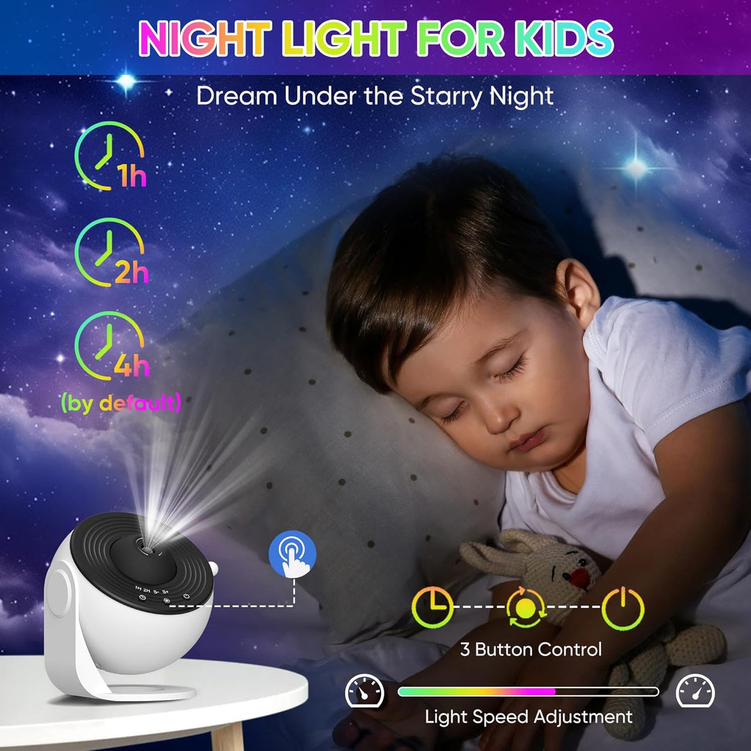 Galaxy-sterrenprojector met 360° rotatie en scèneschijven