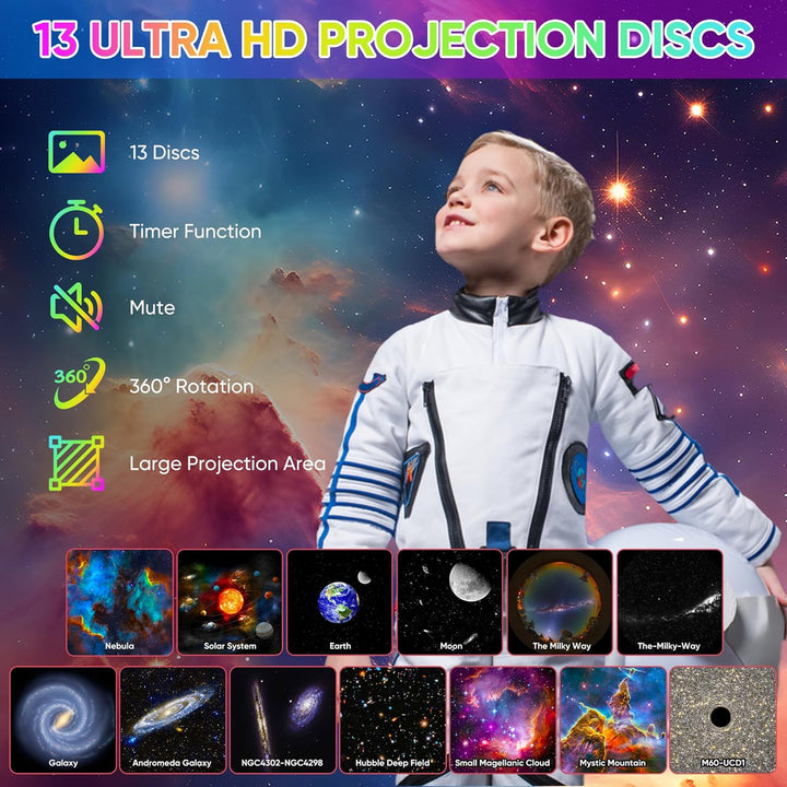 Galaxy-sterrenprojector met 360° rotatie en scèneschijven