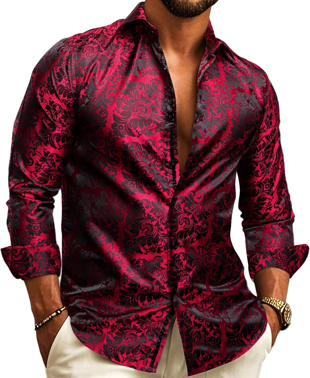 Herenoverhemd met paisley-jacquard – model met lange mouwen voor bruiloften en avondkleding