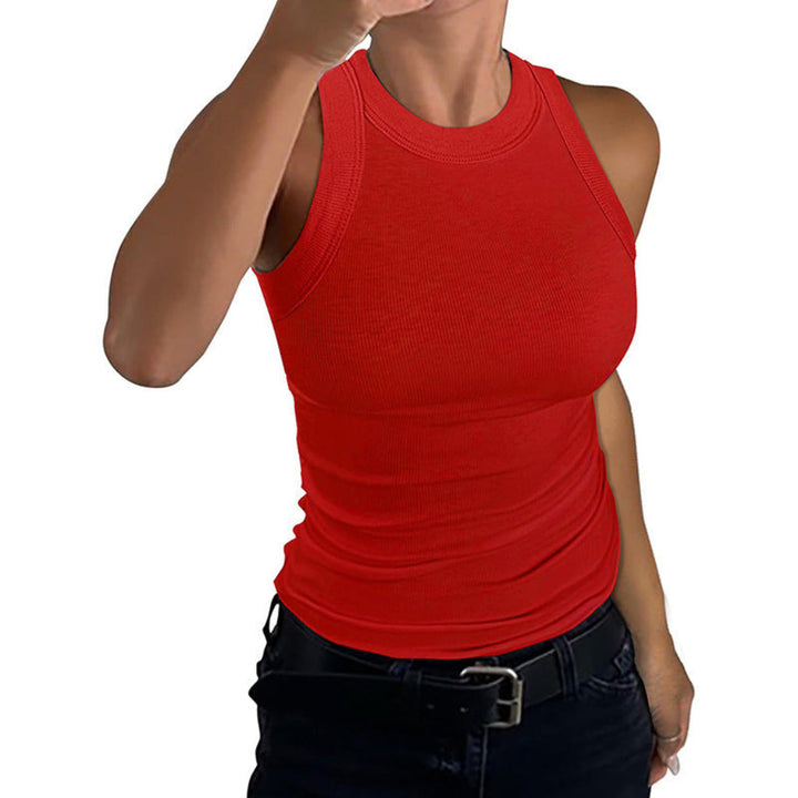 Solid-color Sleeveless Ribbed Tank Top For Women