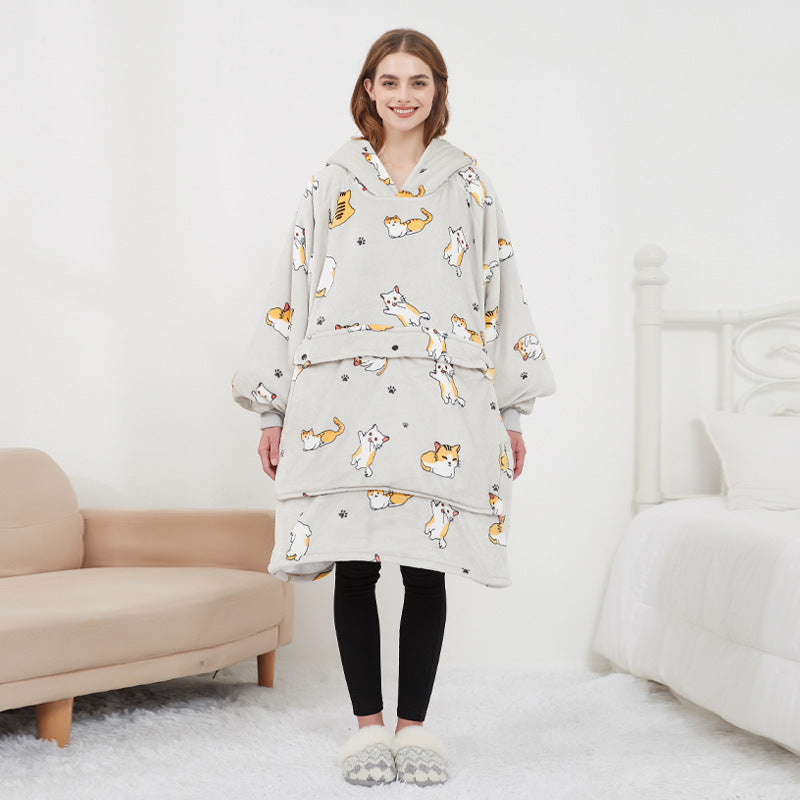Verwarmde oversized hoodie-deken van sherpa met 3 standen
